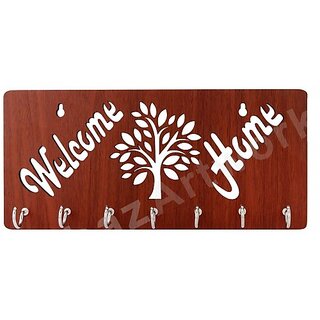                       Wood Key Holder (7 Hooks, Brown)                                              