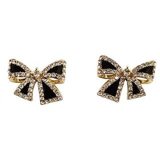                       Black and Silver Bow Style Earring                                              