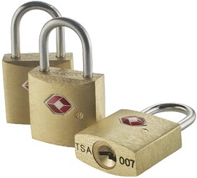 TSA-Approved Mini Brass Square Luggage Padlock, Gold, One Size-Pack Of 3