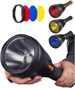 LED Flashlight Replaceable Yellow Blue Red Lenses USB Rechargeable Torch Light Outdoor Portable Super Bright Long-range