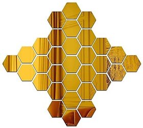 31 Hexagon Golden Acrylic Mirror Wall Decor Sticker, Wall Mirror Stickers, Hexagonal Mirror Wall Sticker. Decorative Mirror