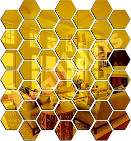 45 Hexagon Hexagon Mirror Wall Stickers, 3D Mirror Stickers, 3D Mirror Stickers For Wall Large Size, 3D Acrylic Stickers. Self Adhesive Sticker (Pack Of 1) Decorative Mirror