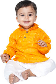 Kid Kupboard Cotton Baby Boys Kurta and Pyjama Set, Yellow and White, Full-Sleeves, 12-18 Months KIDS6356