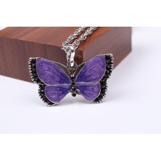                       Purple Butterfly Pendant with Silver Chain                                              