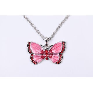                       Pink Butterfly Pendant with Silver Chain                                              