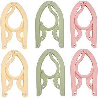                       Aseenaa 6 Pcs Portable Colored Folding Clothes Hangers, Portable Folding Travel Hangers, Clothes Drying Rack for Travel                                              