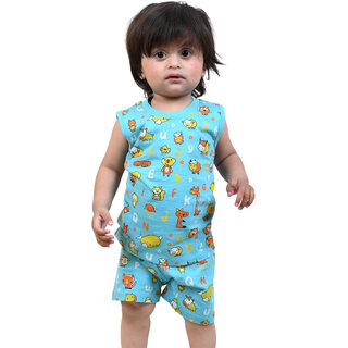                      Kid Kupboard Cotton Baby Boys T-Shirt and Short Set, Light Blue, Sleeveless, 2-3 Years KIDS6357                                              