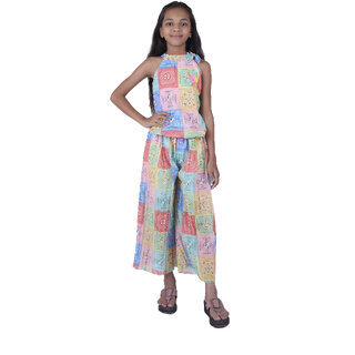                       Kid Kupboard Cotton Girls Jumpsuit, Multicolor, Sleeveless, 10-11 Years KIDS6364                                              