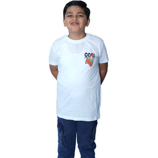                       Kid Kupboard Cotton Boys T-Shirt, White, Half-Sleeves, 6-7 Years KIDS6369                                              