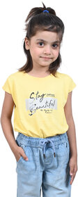 Kid Kupboard Cotton Girls T-Shirt, Yellow, Half-Sleeves, 5-6 Years KIDS6382