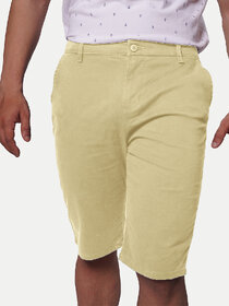 Men Solid Beige semi Casual Cotton Shorts