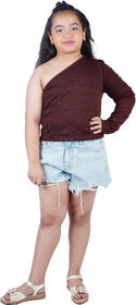 Combo Set of One Shoulder Top  Denim Shorts for girls!