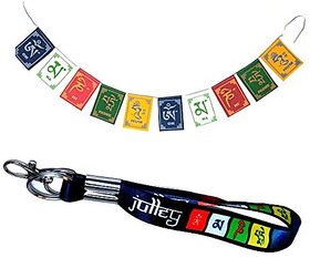 Morningvale Combo Of 2 (Id Card Lanyard Key Chain And Medium Size Prayer Flag/Tibetan Om Amne Padme Hum/Peace Mantra/Velvet Ladakh Prayer Flag For Car Bike And Home Decoration Standard Size Multicolour)