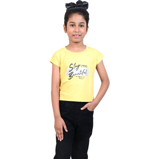                       Kid Kupboard Cotton Girls T-Shirt, Yellow, Half-Sleeves, 7-8 Years KIDS6385                                              