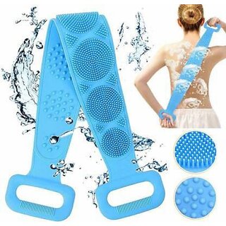                       Vikendi Silicone Massager Bath Dual Double Sided Back Scrubber Belt Silicone Back Scrubber Belt Soft Body Massage Cleaning(Multi Colour)                                              