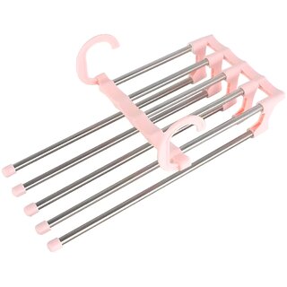                       Aseenaa 5 in 1 Hangers, Solid Plastic Shirt Hangers Dress Coat Jacket Clothes Hangers with Extra Smooth Finish 1 Pc Pink                                              