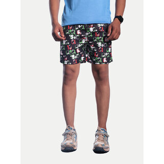                       Men Black Abstract Printed Casual Shorts                                              