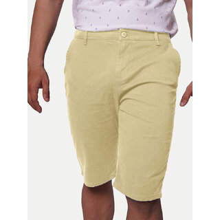 Men Solid Beige semi Casual Cotton Shorts