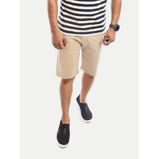 Men Solid Beige Slim Fit Casual Shorts.