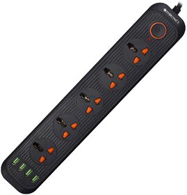 ZEBRONICS PS5340U Power Strip with 5 Universal Sockets, 2500W Max., 4 USB Ports, USB Output 2.4A Max., 3 Meter Copper Cable, Overload Protection, Surge Protection, Wall Mountable, 250 Volts