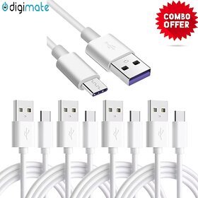 (Pack of 4) DIGIMATE DGMGO5-011 Type C To C Cable With 5 AMP Output For Charging & Data Transfer (White, TPE, 1 Meter)