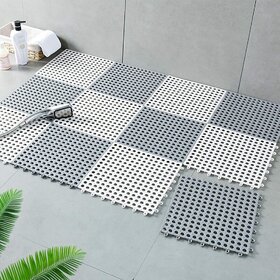 Aseenaa 12Pc Drainage Interlocking Floor Mats, 30x30Cm Non-Slip Pool Shower Bathroom Deck Mats for Flooring, Soft PVC
