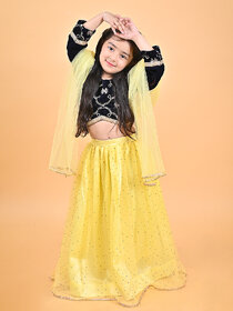 Elegant Yellow and Black Lehenga Choli for Girl Kids