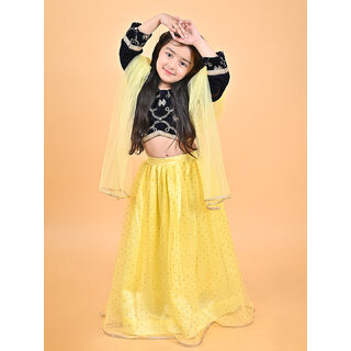                       Elegant Yellow and Black Lehenga Choli for Girl Kids                                              