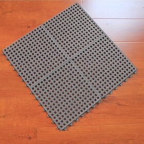 Aseenaa 4 Pack Interlocking Non-Slip Floor Tile with Drain Holes, PVC Waterproof Kitchen Cushion Bath Shower Mat  Multi