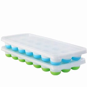 (Pack of 2) TERXA Pop Up Ice Cube Trays for Freezer with Lid  Easy Release Flexible Silicone Bottom  21 Cavity Pop Up Ice Cube Trays  Round Ice Cubes Maker for Freezer/Cocktail Multicolor)134clone