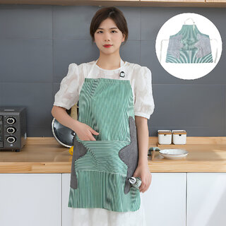                       Aseenaa 1 Pc Cooking Apron  Adjustable Waterproof Chef Apron with Pocket  2 Side Coral Velvet Towels for Hands Wiping                                              