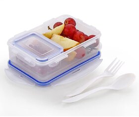 Seema Kitchenware Lock  Seal Plastic Lunch Box 800ml with Small Container and a Spoon Inside  Leak Proof  (Pack of 1)