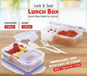 Mannat Lock  Seal Plastic Lunch Box 800ml with Small Container and a Spoon Inside  Leak Proof  (Pack of 1)