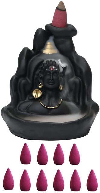 Lord Adiyogi Incense Holder with 8 Free Cones, Mahadev, Shiv Shankara Backflow Cone Incense Holder Decorative Showpiece