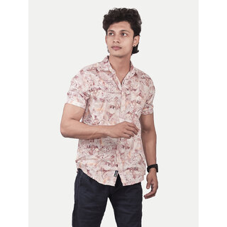                       Men Casual   Pink Abstract printed Cotton shirt                                              