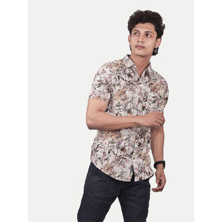                       Men Casual White Abstract printed Cotton shirt                                              
