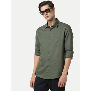                       Men Solid Olive Cotton formal Full Sleeve Shirt                                              