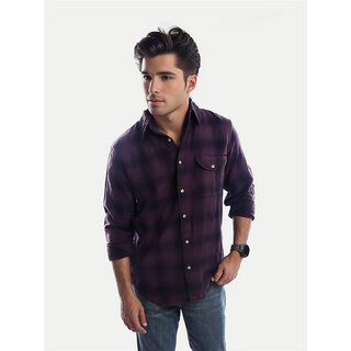                       Men Checked Violet Cotton Shirt                                              