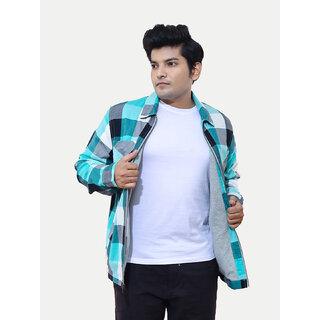                       Men Bright Blue Checkered Casual Cotton Jacket                                              