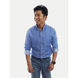 Men Light Blue Washed Full Sleeves Denim Shirt Men Light Blue Washed Full Sleeves Denim Shirt
