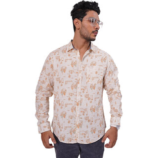 Men All-Over Cream Linen Tropical beach Printed Shirt Men All-Over Cream Linen Tropical beach Printed Shirt