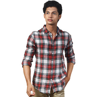                       Men Red Checked Regular Fit Casual cotton Shirt                                              
