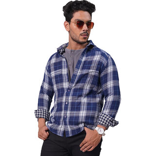                       Men Blue Checked Regular Fit Casual cotton Shirt                                              