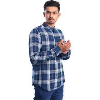                       Men Navy Checked Regular Fit Casual cotton Shirt                                              