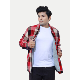                       Men Bright Red Checkered Casual Cotton Jacket                                              