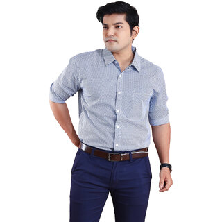                       Men Blue Printed Cotton Smart casual Shirt                                              