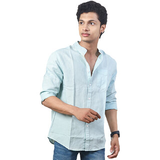 Men Solid Light Blue Linen Smart casual Shirt Men Solid Light Blue Linen Smart casual Shirt
