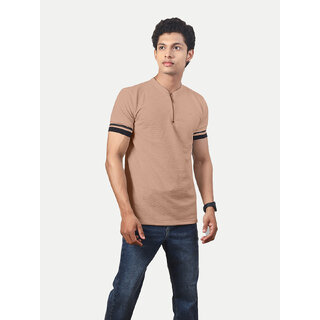 Men Solid Tees Henley Neck- Beige Colour Men Solid Tees Henley Neck- Beige Colour