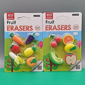 Cartoon, Fruits  Vegetables Fancy Eraser Set for Children Boys Girls School Education and Office use- 12 Pcs (Pack of