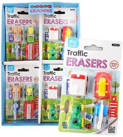 Vehicles Transport Traffic Car Eraser, Quirky Cute Set of 2 for Birthday Gifts for Kids (Total 8 Erasers, Random Designs